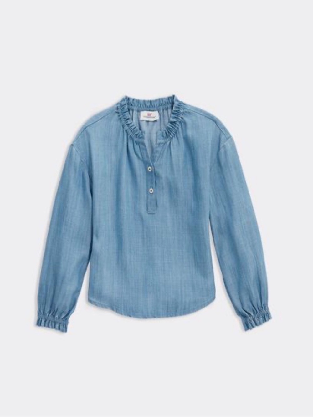 Vineyard Vines girls Light Blue Ruffled Collar Button Henley Blouse